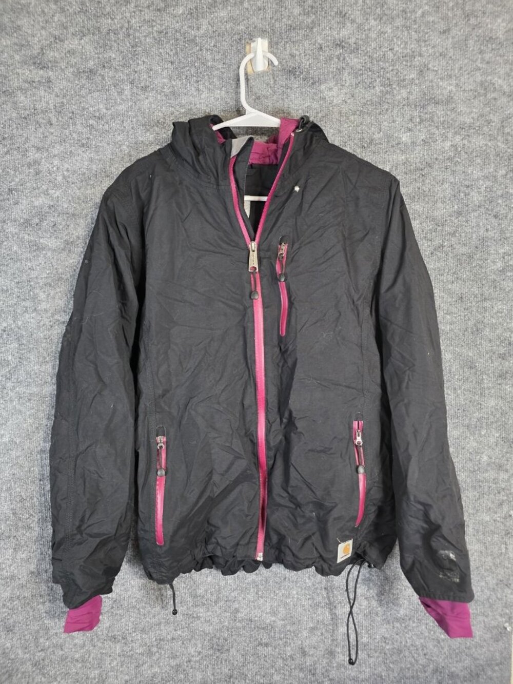 Carhartt Jacket Girls 8/10 Black Storm Defender Hooded Insulated Coat Stains